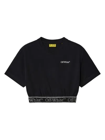 Off-white Kids' Bookish Logoband Crop Tee Ss In Black