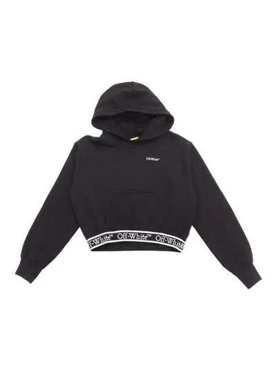 Off-white Kids' Bookish Logoband Hoodie Crop Black - Whi