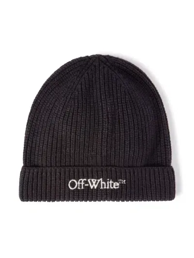 Off-white Bookish Ribbed Beanie In Black