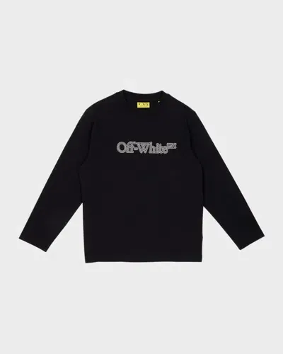 Off-white Kids' Boy's Contrast Logo-print T-shirt In Black Reflective