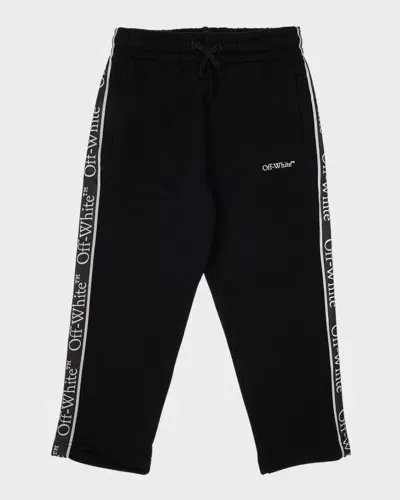 Off-white Kids' Bookish Logo-band Sweatpants In Black/whit