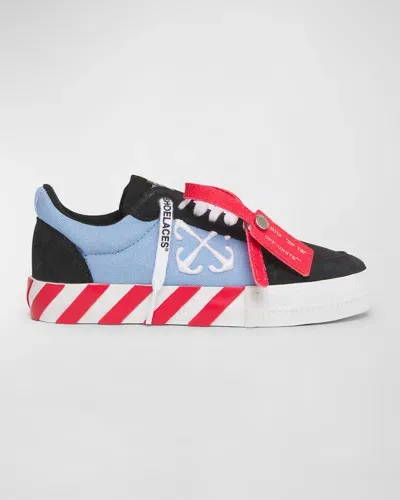 Off-white Boy's Vulcanized Low Top Leather Sneakers, Kids In Black