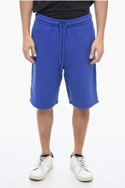 Off-white Brushed Cotton Skate Shorts With Print In Blue