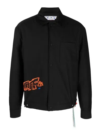 Off-white Logo Nylon Shirt Jacket In Negro