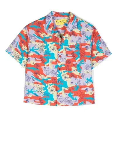 Off-white Kids' Camouflage-print Short-sleeved Shirt In Multicolour