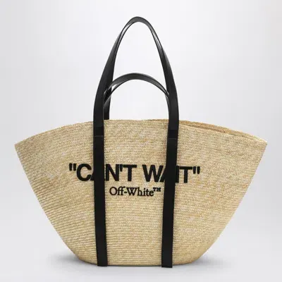 Off-white Can't Wait Media Tote In Raffia In Beige