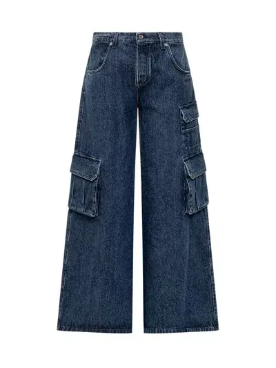 Off-white Logo Patch Wide Leg Jeans In Blue