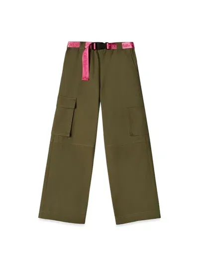 Off-white Kids' Logo-belt Cargo Trousers In Green