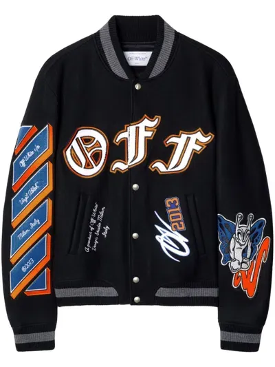 Off-white Chenille-logo Bomber Jacket In Black/multicolor