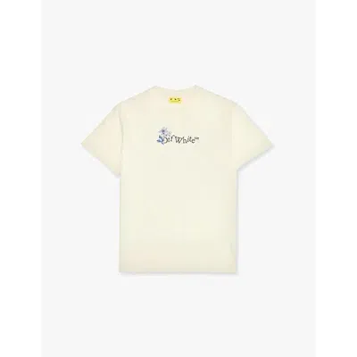 Off-white Kids' Arrow Flower Logo-print Cotton-jersey T-shirt In Off White - Light