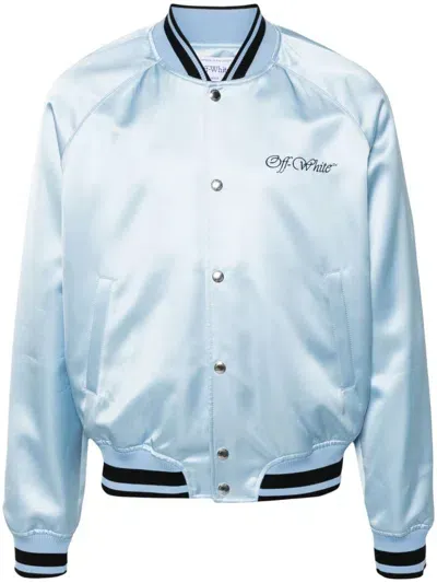 Off-white College Sateen Souvenir Bomber Jacket In Blue