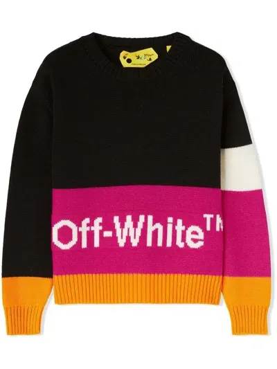 Off-white Kids' Colour-block Crew Neck Jumper In Schwarz