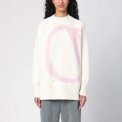 Off-white Cream/pink Over Sweater In Wool In Beige