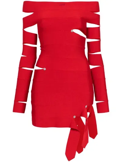 Off-white Crystal-embellished Mini Dress In Red