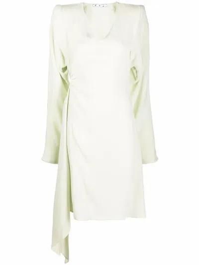 Off-white Cut-out Long-sleeve Dress In Green