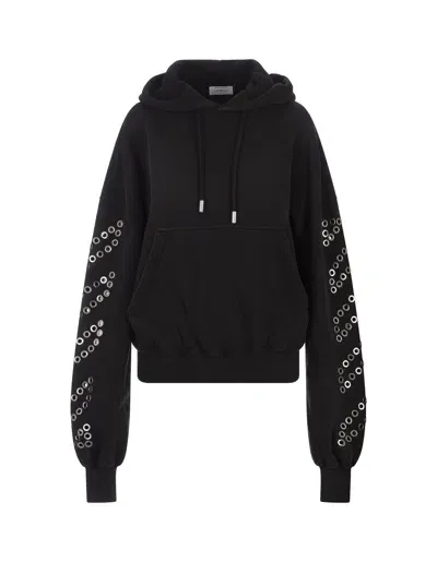 Off-white Diag-eyelet Cotton Hoodie In Black