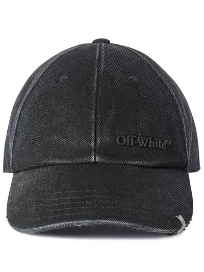 Off-white Distressed Denim Baseball Cap In Black/black