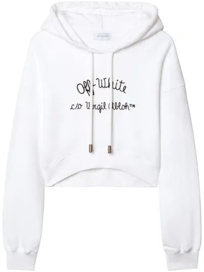 Off-white Embroidered-logo Hoodie In White