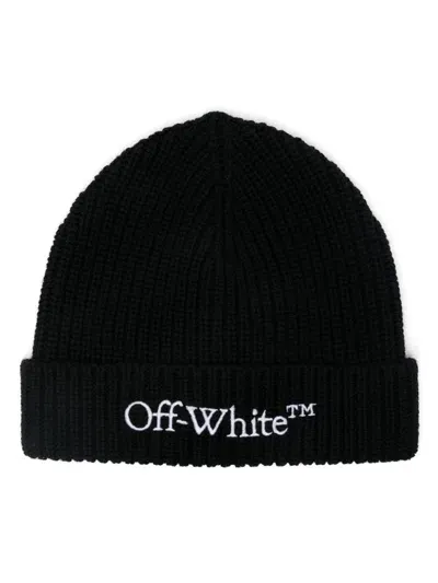 Off-white Embroidered Logo Wool Beanie In Black