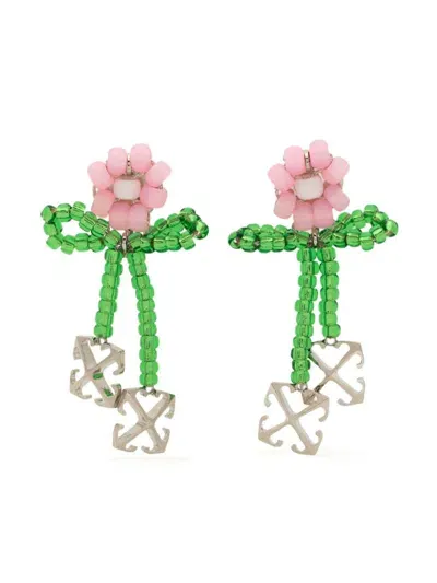 Off-white Flower Beads Earrings In Pink