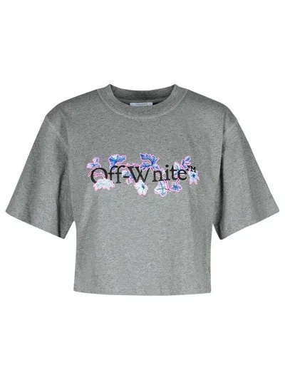 Off-white Off White 'flower' Grey Cotton Crop T Shirt