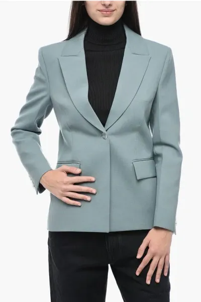 Off-white Formal Wool Blended Blazer With Waist Pleat In Green