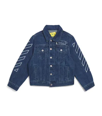 Off-white Kids' Frayed-logo Denim Jacket In Blue