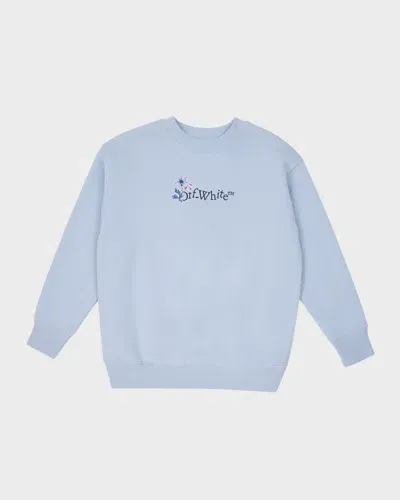 Off-white Kids' Girl's Floral Arrows Logo-print Sweatshirt In Light Blue