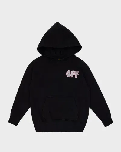 Off-white Kids' Girl's Glitter Chunky Logo-print Hoodie In Black/glitter