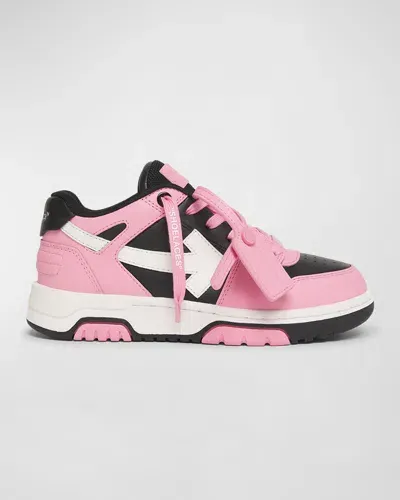 Off-white Girl's Out Of Office Tricolor Sneakers, Kids In Black/pink