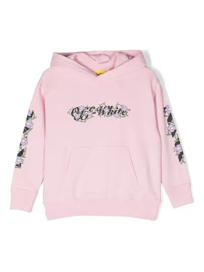 Off-white Kids' Graphic-print Cotton Hoodie In Pink