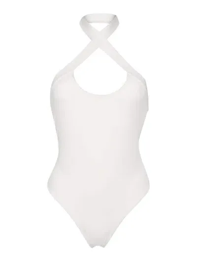 Off-white Halterneck Open-back Swimsuit In Coconut Milk Coconut Milk