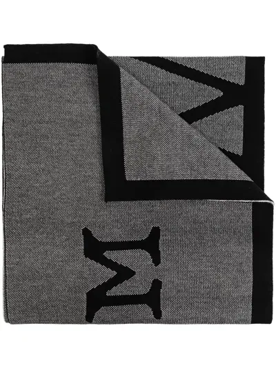 Off-white Intarsia Knit-logo Scarf In Black