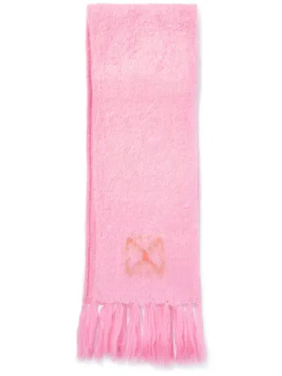 Off-white Intarsia-knit Logo Scarf In Pink