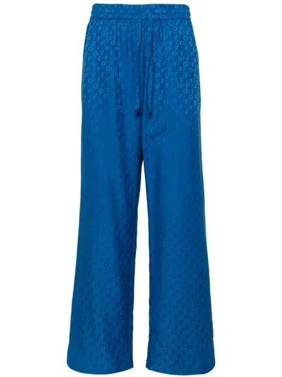 Off-white Jacquard Pyjama Trousers In Blue