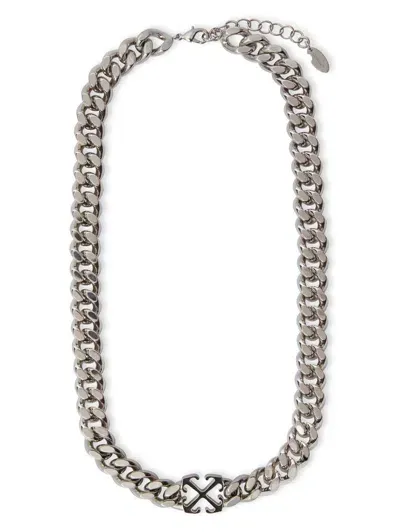 Off-white Arrow Chain Necklace In Silver-b