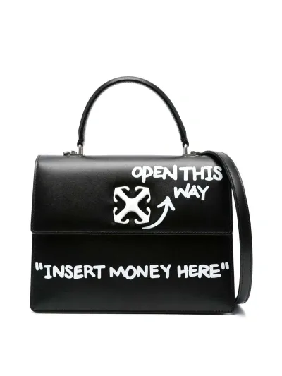 Off-white Jitney 14 Leather Tote Bag In Black