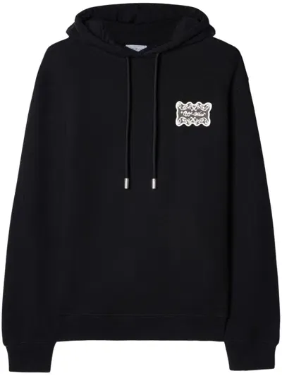 Off-white Lace Logo Appliqué Cotton Hoodie In 黑色