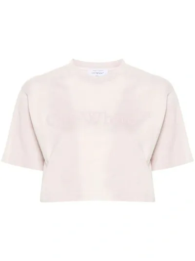 Off-white Rubberised-logo Cropped T-shirt In Pink