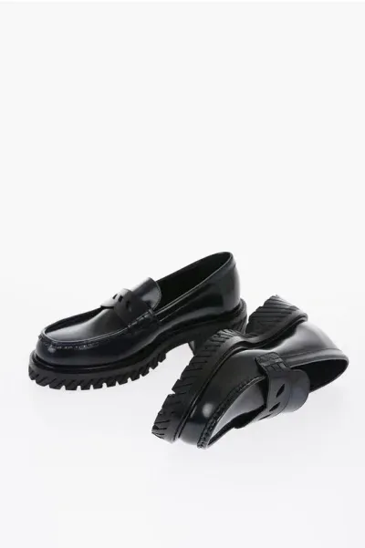 Off-white Leather Combat Penny Loafers With Carrion Sole In Black