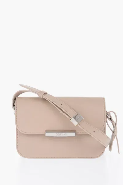 Off-white Leather Shoulder Bag With Metal Detail In Beige