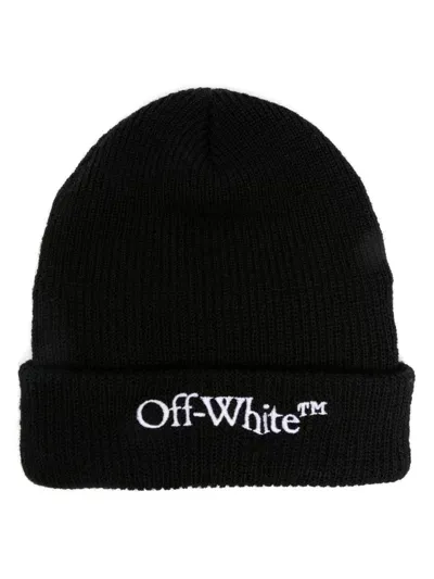 Off-white Logo-embroidered Beanie In Black