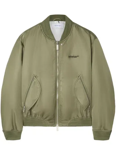 Off-white Logo-embroidered Bomber Jacket In Dark Green