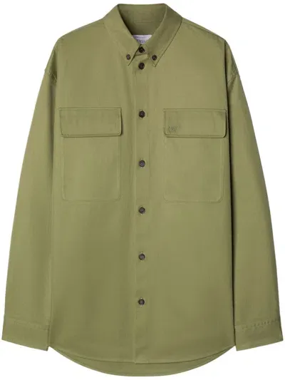 Off-white Logo-embroidered Shirt Jacket In Green