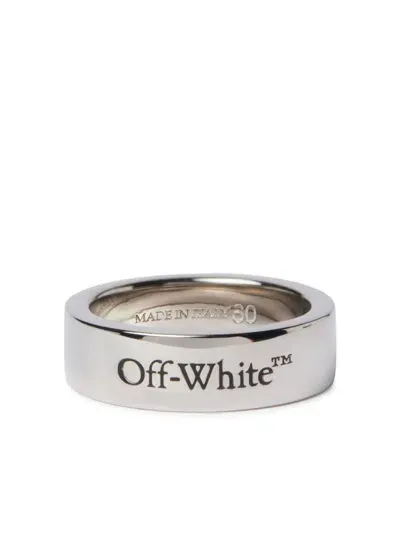 Off-white Logo-engraved Brass Ring In Silver-b