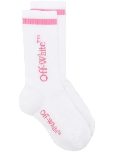 Off-white Logo-jacquard Ribbed Socks In 白色