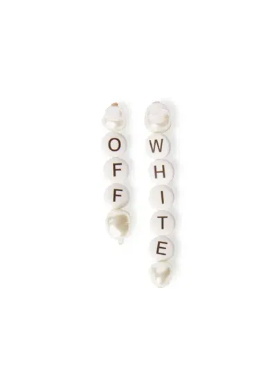 Off-white Logo-print Beaded Drop Earrings In White