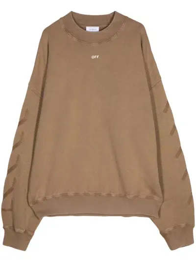 Off-white Logo-print Cotton Sweatshirt In Brown