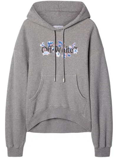 Off-white Logo-print Organic Cotton Hoodie In Gray