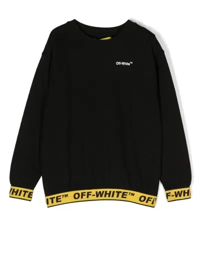 Off-white Kids' Logo Tape Crew-neck Sweatshirt In Black Yellow